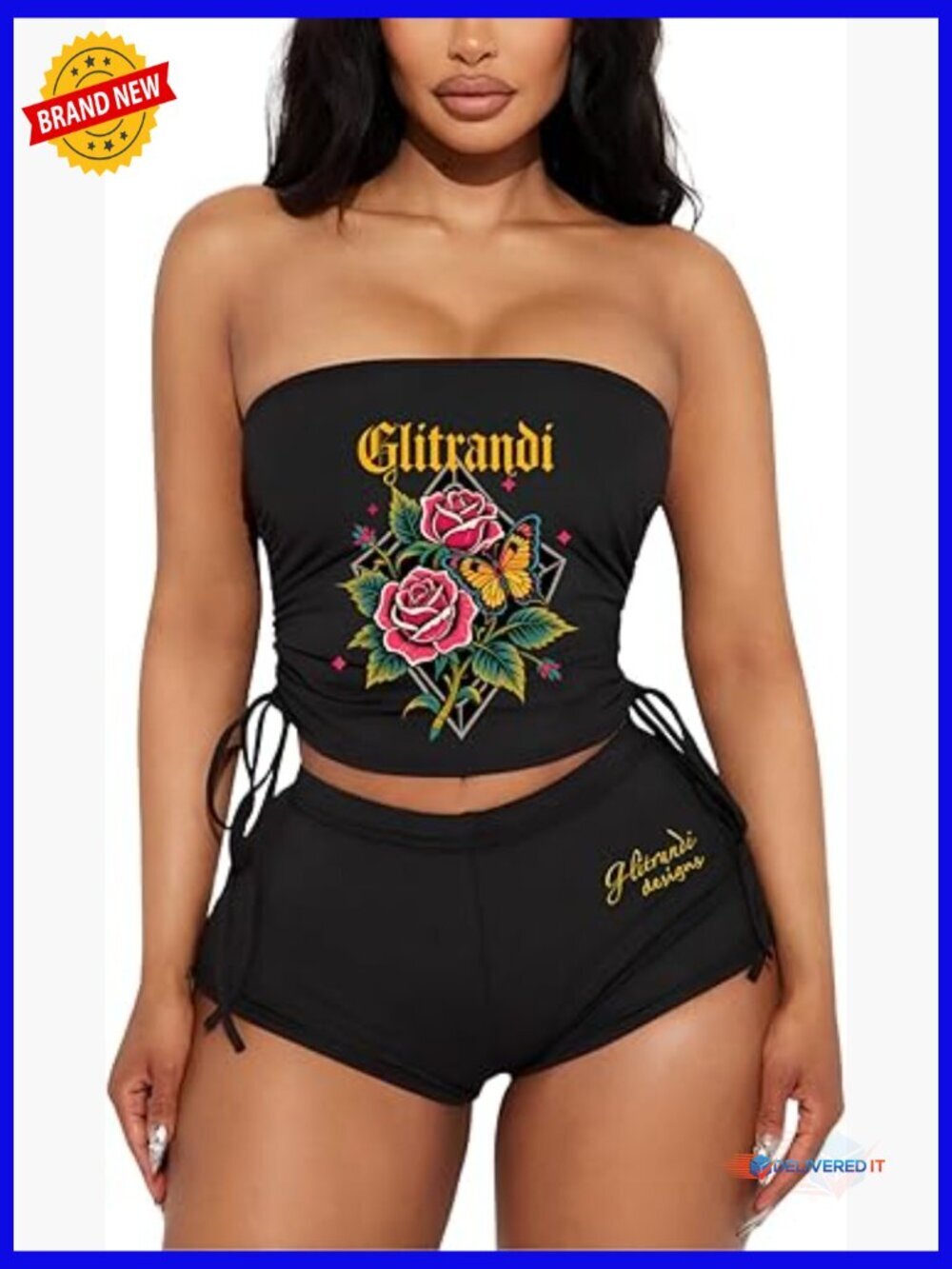 Y2K Floral Two Piece Set Strapless Tube Top with Shorts Summer Outfit